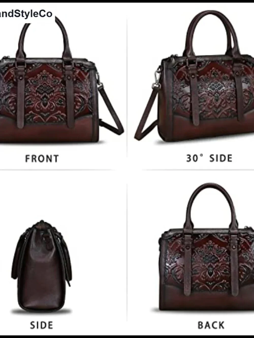 Genuine Leather Satchel Handbag Embossed Top Handle Hobo Bag